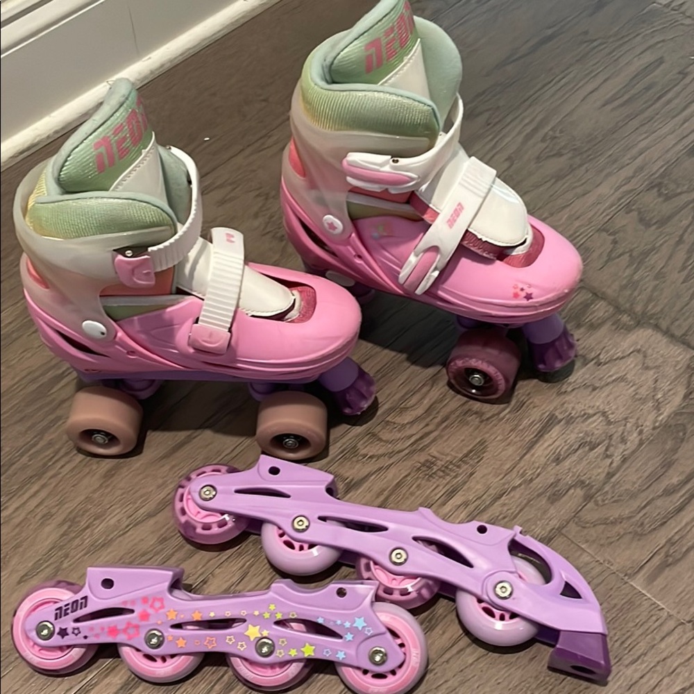 Kids Pink Roller Skates and Inline Skates Combo